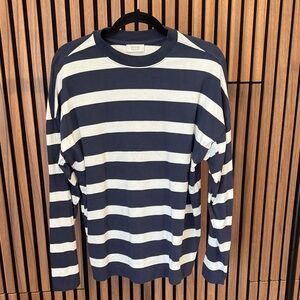 COS Navy and White Striped Long Sleeve Shirt